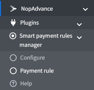 smart payment rules manager navigation menu
